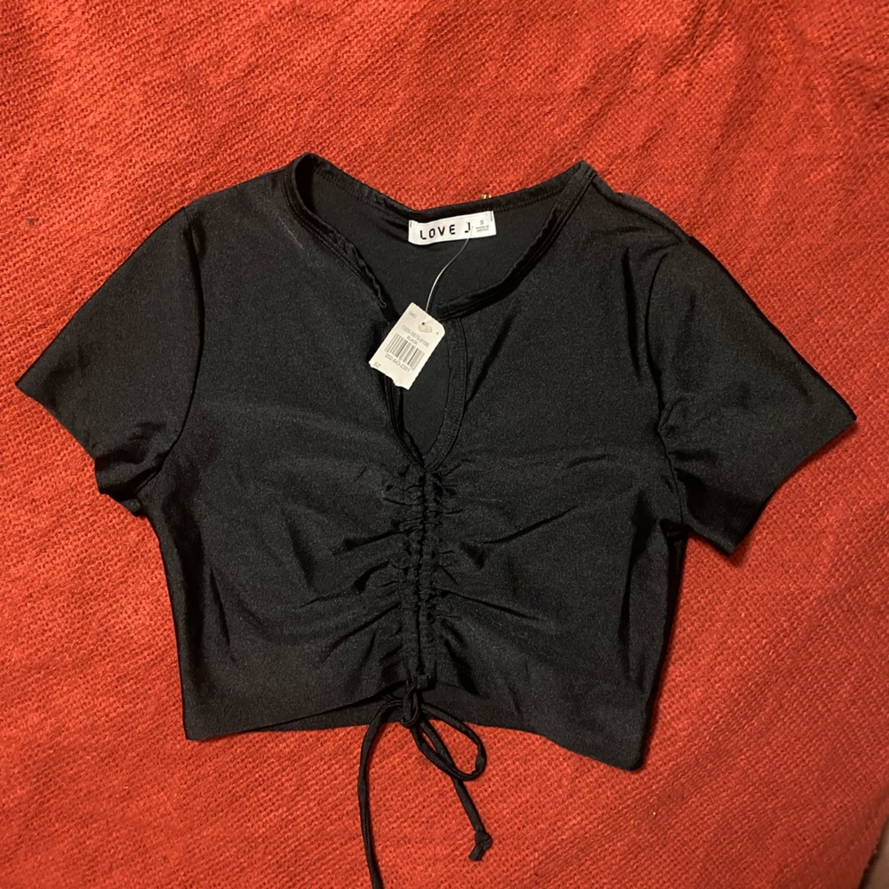 Black dressy crop top with adjustable ties size small NWT